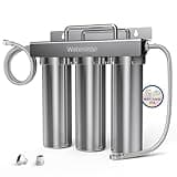 Waterdrop TST-UF 0.01μm Ultra-Filtration Under Sink Water Filter, Stainless Steel Water Filter for Sink, 5X Service Life, 99.99% of Contaminants Larger Than 0.01μm, Direct Connect to Kitchen Faucet