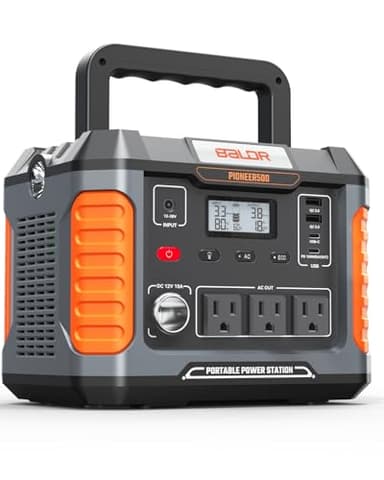 BALDR Portable Power Station, 500W Output, 288Wh Capacity, AC Outlet, USB Ports, Solar Charging Generator for Home Camping Emergency Use.…