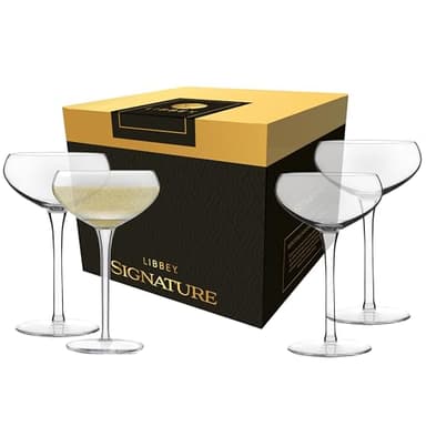 Libbey Signature Kentfield Coupe Cocktail Glasses Set of 4, Classic Tall Stemmed Glass Cup, Champagne Coupe Glasses Gift Set for Weddings, Birthdays