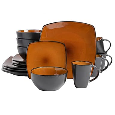 Gibson Elite Soho Lounge Square Reactive Glaze Stoneware Dinnerware Set, Service for 4 (16pc), Amber