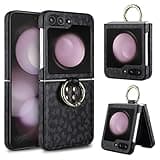 Vofolen for Samsung Galaxy Z Flip 5 Case with Ring [Hard PC+Soft PU Leather] Full Body Anti-Scratch Shockproof Protective Slim Flip 5 Phone Case for Samsung Galaxy Z Flip 5, 5G Leopard Black