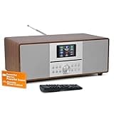 MangoKit MS4 CD Player FM Radio HiFi System I Bluetooth I Powerful Stereo System I FM Digital Radio IAcoustic Wood Cabinet I CD Player with Speakers I 40 Presets,Headphone Jack I Walnut Finish