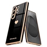 Teageo for Samsung Galaxy S25 Ultra Case for Women Girl Cute Love-Heart Luxury Bling Soft Back Cover Full Camera Protection Silicone Shockproof Phone Case for Galaxy S25 Ultra, Black