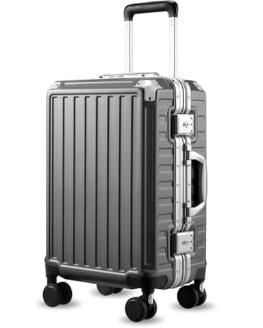 Carry On Luggage with Spinner Wheels, 8010S Aluminum Frame Zipperless Polycarbonate Hard Shell Suitcase (ZX-Core, Charcoal Metallic, 20 Inch)