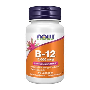 NOW Supplements, Vitamin B-12 5,000 mcg, With Folic Acid, Nervous System Health*, 60 Lozenges