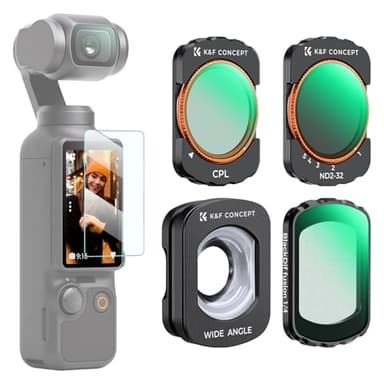 K&F CONCEPT Magnetic Wide Angle Lens & Effect & ND & CPL Filter Set Compatible with DJI Osmo Pocket 4/3, 4 Pack Wide-Angle Lens CPL Black Diffusion 1/4 ND2-32 Filters, HD Optical Glass/Multi-Coated