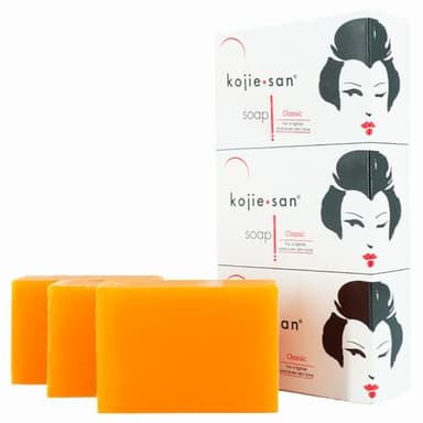 Kojie San Skin Brightening Soap - Original Kojic Acid Dark Spot Remover Soap, Paraben-Free Bar with Coconut & Tea Tree Oil for Face & Body, Gently Exfoliates for Smooth, Even Skin Tone – 100g x 3 Bars