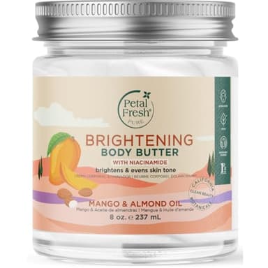 Petal Fresh Pure Brightening Mango & Almond Oil Body Butter with Niacinamide, Shea Butter, Promotes Collagen, For All Skin Types, Vegan and Cruelty Free, Non-Greasy, 8 oz – MADE IN USA