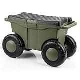 Pure Garden Rolling Garden Cart with Seat - Plastic Storage with Bench and Interior Tool Tray - Gardening Stool for Weeding and Planting (Green)