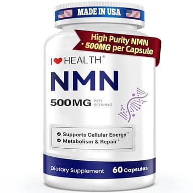 NMN 500MG Per Capsule – High Purity 99.9% NMN, NAD+ Support for Cellular Energy & Healthy Aging, 60 Capsules, Third-Party Tested, cGMP Made in USA