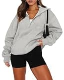 onlypuff Half Zip Pullover Women Hoodies Kangaroo Pockets Solid Color Fleece Workout Oversized Sweatshirt Grey XXL