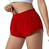 Aurefin Running Shorts for Women,Quick Dry Athletic Sports Shorts Lightweight Active Workout Gym Shorts with Zip Pocket Red/XS