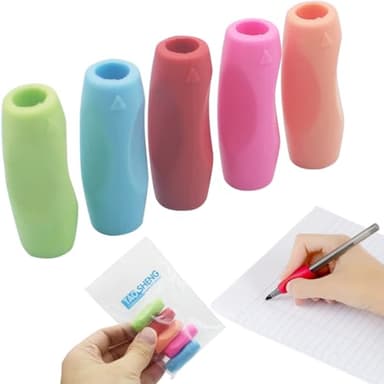 TAOSHENG Silicone Pen Grips Set, Pure Color Pencil Grips Ambidextrous Writing Aid for Children Adults, Flexable Soft Comfortable Corrective Finger Tool for Students, 5 Pack