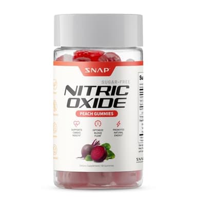 Snap Supplements Nitric Oxide Beet Root Gummies Supplement with Organic Beets - Energy & Circulation Support, 60 Sugar-Free Gummies (30 Servings, 1 Month Supply), Peach