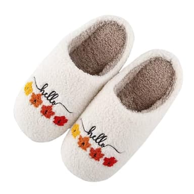 Hello Fall Slippers for Women Man Hello Autumn Slipper for Women Memory Foam Maple Leaf Slippers Autumn 4142