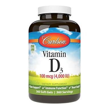 Carlson - Vitamin D3 4000 IU (100 mcg), Immune Support, Bone Health, Muscle Health, Cholecalciferol, Vitamin D Supplements, Vitamin D3 Soft Gels, 360 Softgels