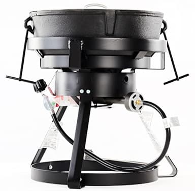 King Kooker 1720A 17-1/2-Inch Portable Propane Outdoor Cooker with Cast Iron Burner, 5 Gal. Footed Cast Iron Jambalaya Pot/Lid