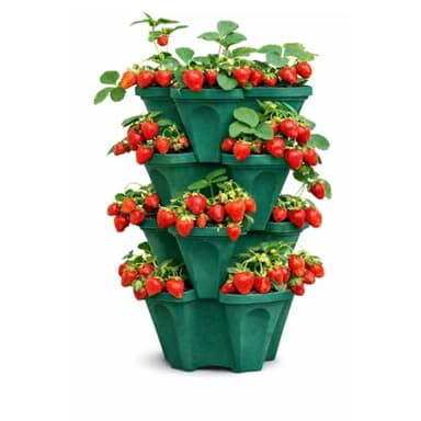 Strawberry Planter Tower, 4 Tier Stackable Vertical Planter, 16 Plant Sites, Space Saving Garden Planter, Indoor Outdoor, Made in USA (Deep Forest, Small)