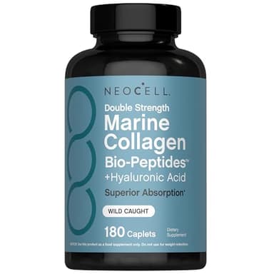 NeoCell Marine Collagen Peptides Supplement | 180 Caplets | with Hyaluronic Acid | Double Strength Formula | Nails, Skin, & Hair