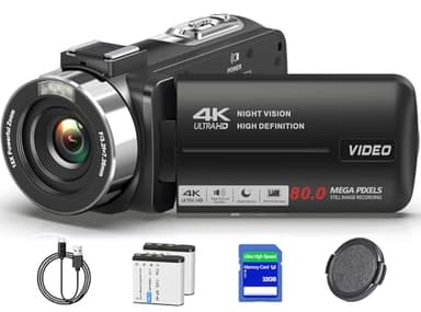 4K Camcorder Video Camera Ultra HD 80MP IR Night Vision Vlogging Camera for YouTube,18X Digital Zoom Camcorder 3.0" 270° Rotation IPS Screen Video Recorder with 32GB SD Card, Lens Cap and 2 Batteries
