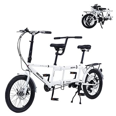 GOJLEX Foldable Tandem Bike, 20”City Tandem Folding Bicycle, 7-Speed Adjustable Cruiser Bike Folding Bike with 3 Seats& Disc Brake, CE FCC CCC