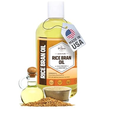 ORGANIC RICE BRAN OIL (8 oz) Premium Cold Pressed Unrefined | 100% Pure Rice Bran Oil for Skin, Face, Hair, Soap Making | Carrier for Essential Oils | Available in Bulk | 8 FL OZ