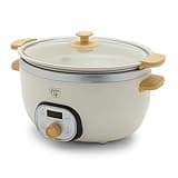 GreenLife 6 QT Ceramic Non Stick Slow Cooker, PFAS-Free Programmable Removable Pot for Family Meals, Sear on Stovetop Keep Warm, Digital Timer, Dishwasher Safe Glass Lid & Crock, Cream