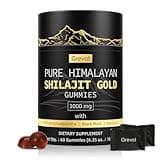 Grevol Pure Himalayan Shilajit Gummies: Gold Grade Shilajit Riched with Ashwagandha Fulvic Acid & 85+ Trace Minerals - No Added Sugar - Individually Wrapped - for Men & Women - 60 Gummy
