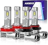 AHOBXD 9005 H11 LED Bulbs Combo 6500K White H11 9005 Bulbs 150W with Cooling Fan Super Bright Upgraded 900% Plug and Play H11 H8 H9 HB3 9005 Fog Bulbs Pack of 4