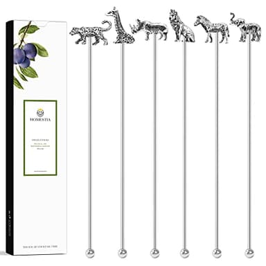 Homestia Swizzle Stick, Stainless Steel Coffee Stirrers, 7.5" Reusable Cocktail Picks Drink Swizzle Stir Sticks, 6PCS Reusable Coffee Beverage Drink Swizzle Stick Tools with Animal Design