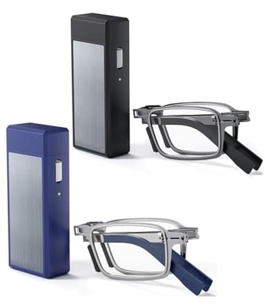 Hubeye Ultra Thin Folding Reading Glasses for Men 2 Pack Blue Light Blocking Compact Computer Foldable Readers With Case +1.5