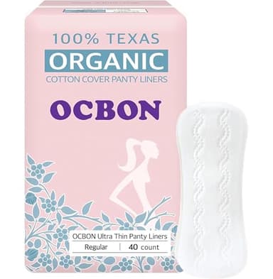 OCBON Ultra Thin Sanitary Pantyliners (Regular, 6.1 inch, 40 Counts) - Ultra Thin, Unscented 100% Organic Cotton Panty Liners for Women. Chemical-Free, Extra Soft, Ideal for Sensitive Skin