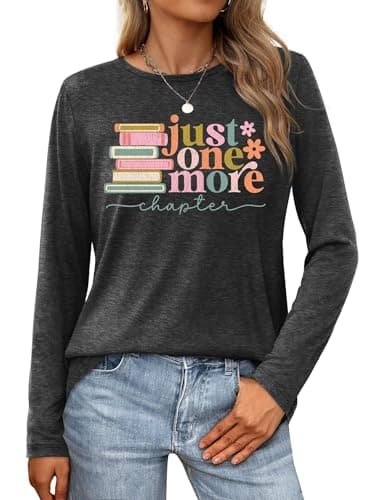 Books Shirts for Women Reading Tshirts Bookworm Readers Shirt Librarian Bibliophile Long Sleeve Tees Tops(DarkGery2,Medium)