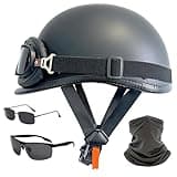 Retro Motorcycle Half Helmets,Half Face Helmet for Moped Cruiser Scooter,German Style Motorcycle Helmet for Adult Men Women, Vintage Open Face Motorcycle Helmet,DOT Approved (Matte Black, X-Large)