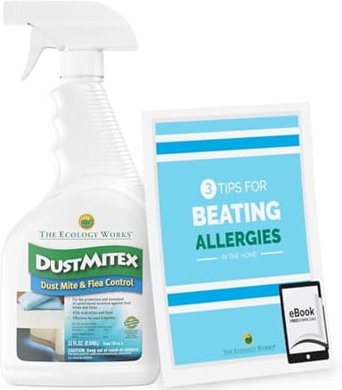 The Ecology Works DustmiteX Dust Mite Spray - Dust Mites Remover + Flea Killer for Allergy & Asthma Relief For Cleaning in Home, Bed, Pet Bedding, & Furniture, Anti Allergen Dust Mites Killer
