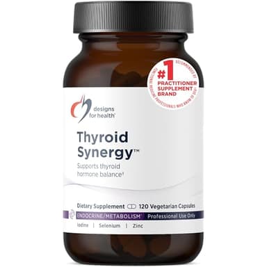 Designs for Health Thyroid Synergy - Thyroid Support Supplement with Iodine, American Ginseng, Selenium, Zinc + Manganese - Vegan Thyroid Vitamins, Gluten Free (120 Capsules)