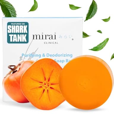 Mirai Clinical Persimmon Soap Bar for Old People Smell - Nonenal® Solution - Japanese Persimmon and Green Tea Extract - For Men and Women - Gentle on All Skin Types - Natural Body Odor Soap