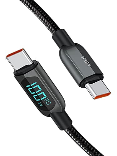 CableCreation 6.6FT USB C to USB C Cable PD 100W with LED Display, Durable USB C Cable Braided with Wattage Display for iPad Air, Pro, MacBook Pro, Galaxy S23/S22/S21 Pixel Steam Deck PS5 2m Black