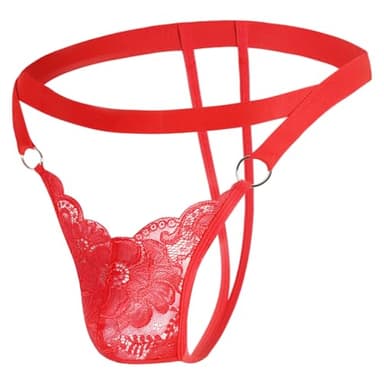 GNFVQLLE Mens Lingerie Sissy Jockstrap Femboy Panties Sexy Thong Lace Underwear Girly Crossdresser Apparel Red