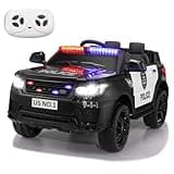 TOBBI Police Car Ride on Electric Car for Kids - Second Day Delivery - Battery Powered Ride-on Toys Cop Cars with Remote Control, Siren, Flashing Lights, Music, Spring Suspension, Carbon Black