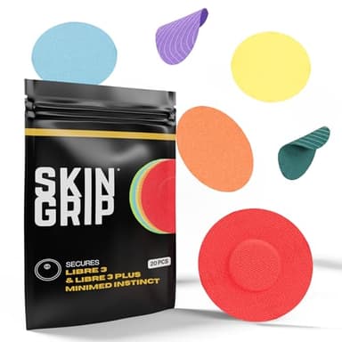 Skin Grip Freestyle Libre 3 Sensor Covers-Waterproof & Sweatproof Adhesive Patches for 10-15 Days (Not for Libre2), Pre-Cut CGM Sensors Cover, Compatible with Instinct Sensors- 20 Pack, Rainbow Pack