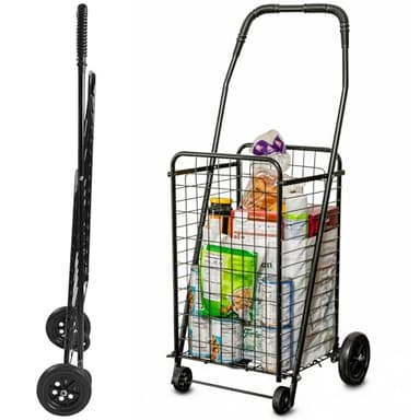 DMI Utility Cart with Wheels to be used for Shopping, Grocery, Laundry and Stair Climber Cart, Weighs 7.5 Pounds but holds up to 90 Pounds, Compact and Foldable, Black