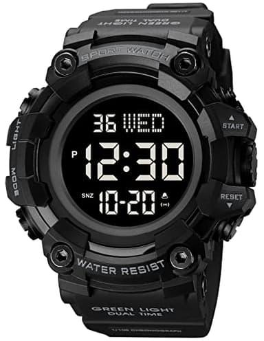 XCZAP Large Dial Stopwatch Mens Watches LED Light Digital Wristwatches 5Bar Waterproof Countdown Clock (Full Black)