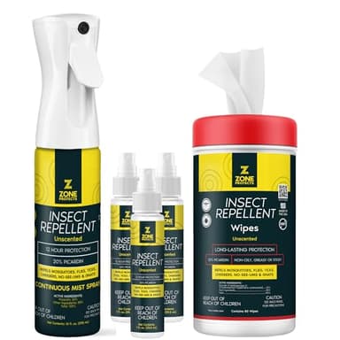 Zone Protects Picaridin Super Bundle; Unscented Insect Repellent Wipes (80-ct), Continuous Mistosol Spray Plus Three 1oz Travel Sprays