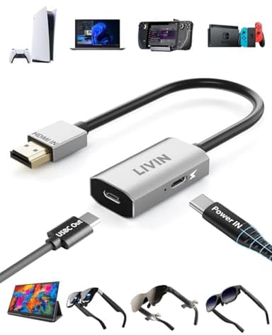 HDMI to USB C Adapter (4K@60Hz) Portable Monitor, AR Glasses XREAL One Air 2 Pro/VITURE Luma/RayNeo Air 3s/Rokid,HDMI Male(Source) to USB C Female(Display) Laptop,PS4/5,Xbox,Switch,ROG Ally,Steam Deck