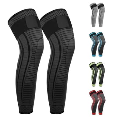 Ruilaibao Full Leg Compression Sleeves 2 Pack anti Sliping Ventilation Long Knee Support with Wraps for Men and Women Long Knee Compression Sleeve for ACJ, PCL, Meniscus Tear, Arthritis (L, Black)
