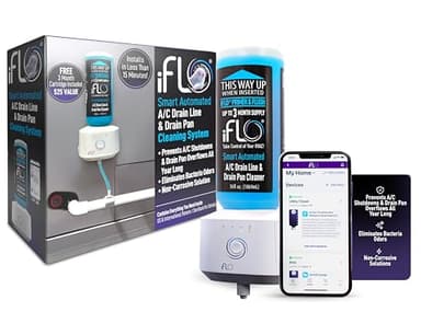 iFLO® Smart A/C Drain Line and Drain Pan Cleaner for HVAC System, Clog-Free, Easy Installation & App-Controlled Air Conditioner Maintenance, Includes 36oz Cleaner Cartridge, 3 Month Supply