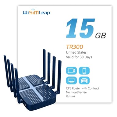 wiSIMLeap 4G WiFi 6e Router CPE LTE Cat 12 and Portable WiFi AX3000 Store RV Gaming Router for Wireless Internet vSIM Include Local and Roaming Pay as You GO Mifi Hotspot 15GB for US