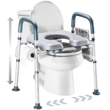 Toilet Seat Risers For Seniors Width and Height Adjustable Raised Toilet Seat With handles for Elderly, Handicap, Elevated, Pregnant, Fit Any Toilet Riser Heavy Duty Up To 400lbs