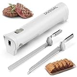 DUSSAL Cordless Electric Knife Rechargeable, Electric Carving Knife, 4 Stainless Steel Blades, Safety Lock Switch, Blade Release Buttons, Carving Meats, Poultry, Bread, Cheese & More (White)